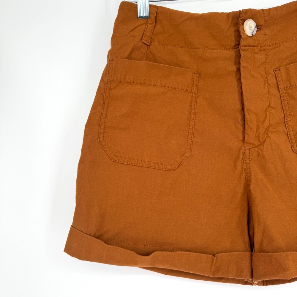 Anthropologie Megan Cargo Utility Shorts Brown High Rise Linen Blend Pockets 29 - Picture 7 of 14